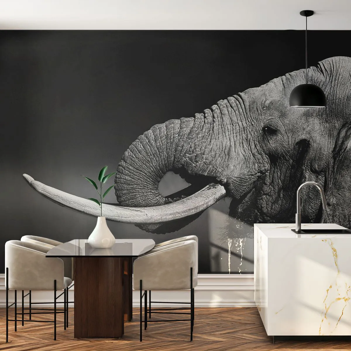 Papier Peint Photo Premium Sand - Photographie en noir et blanc d'un éléphant - 100x70cm - Oui, c'est bon maintenant - Décoration murale moderne pour le salon et la chambre ARTTOR