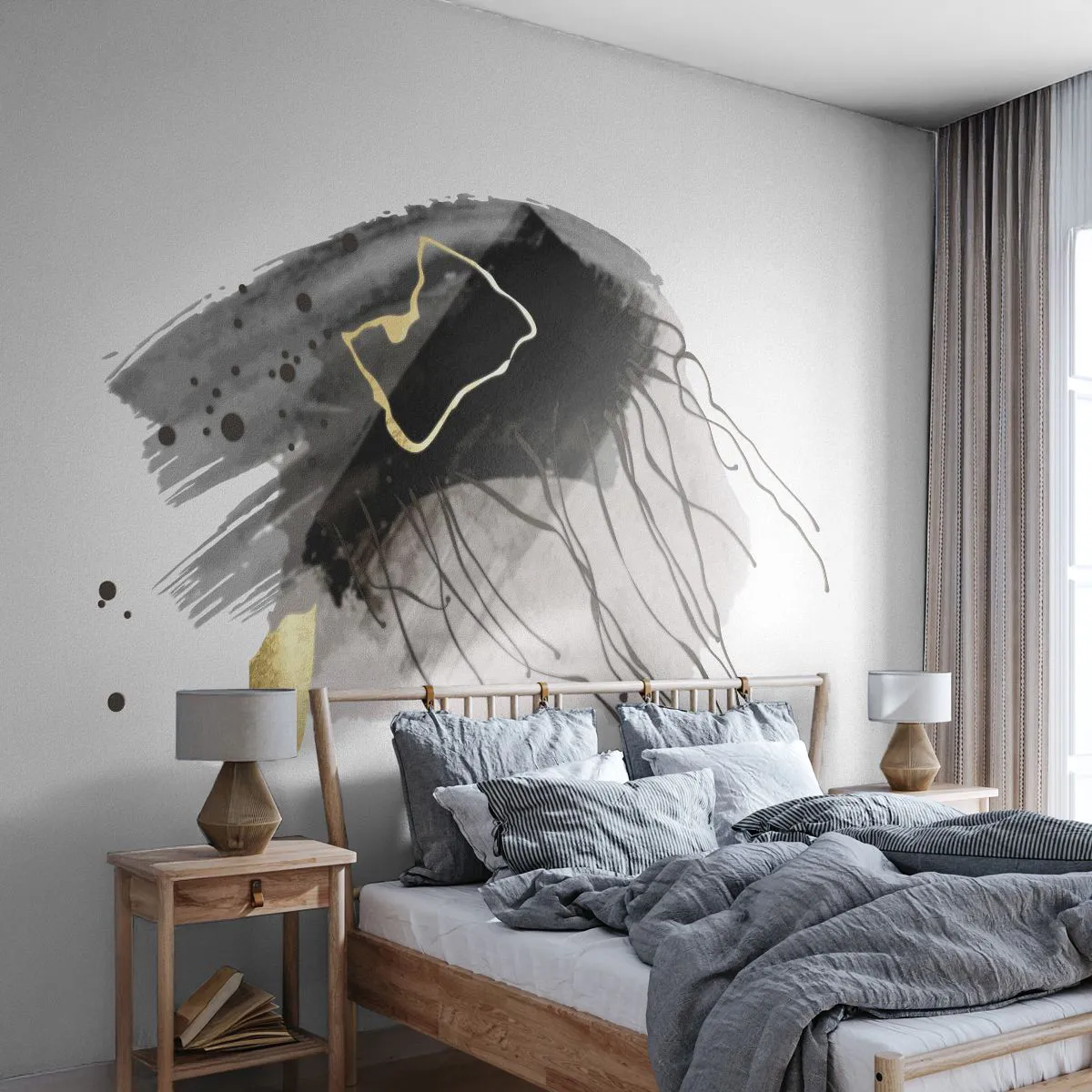 Photo Wallpaper Premium Sand - In Black and Gold - Abstraction, Piece, Graphics - 100x70 cm