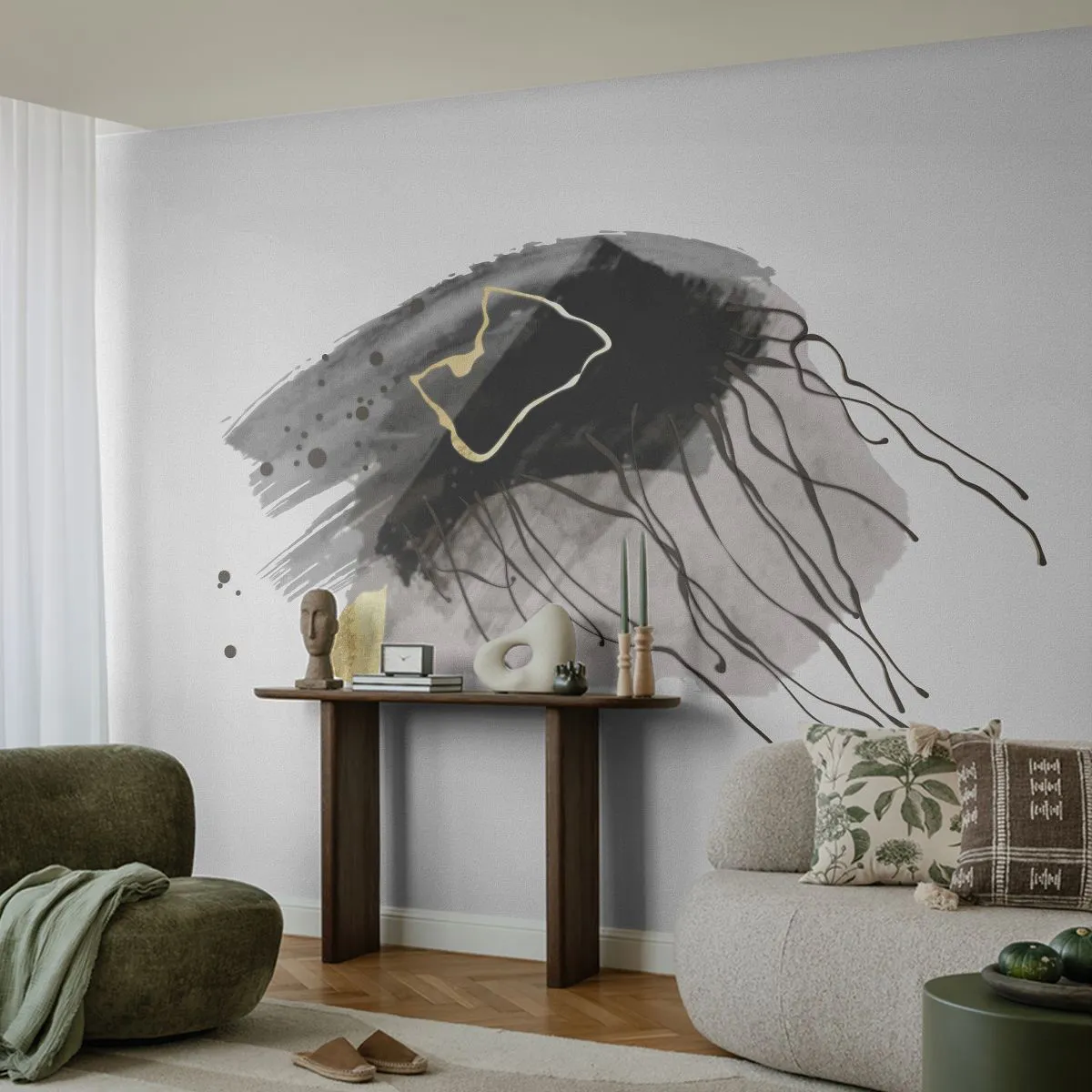 Photo Wallpaper Premium Sand - In Black and Gold - Abstraction, Piece, Graphics - 100x70 cm