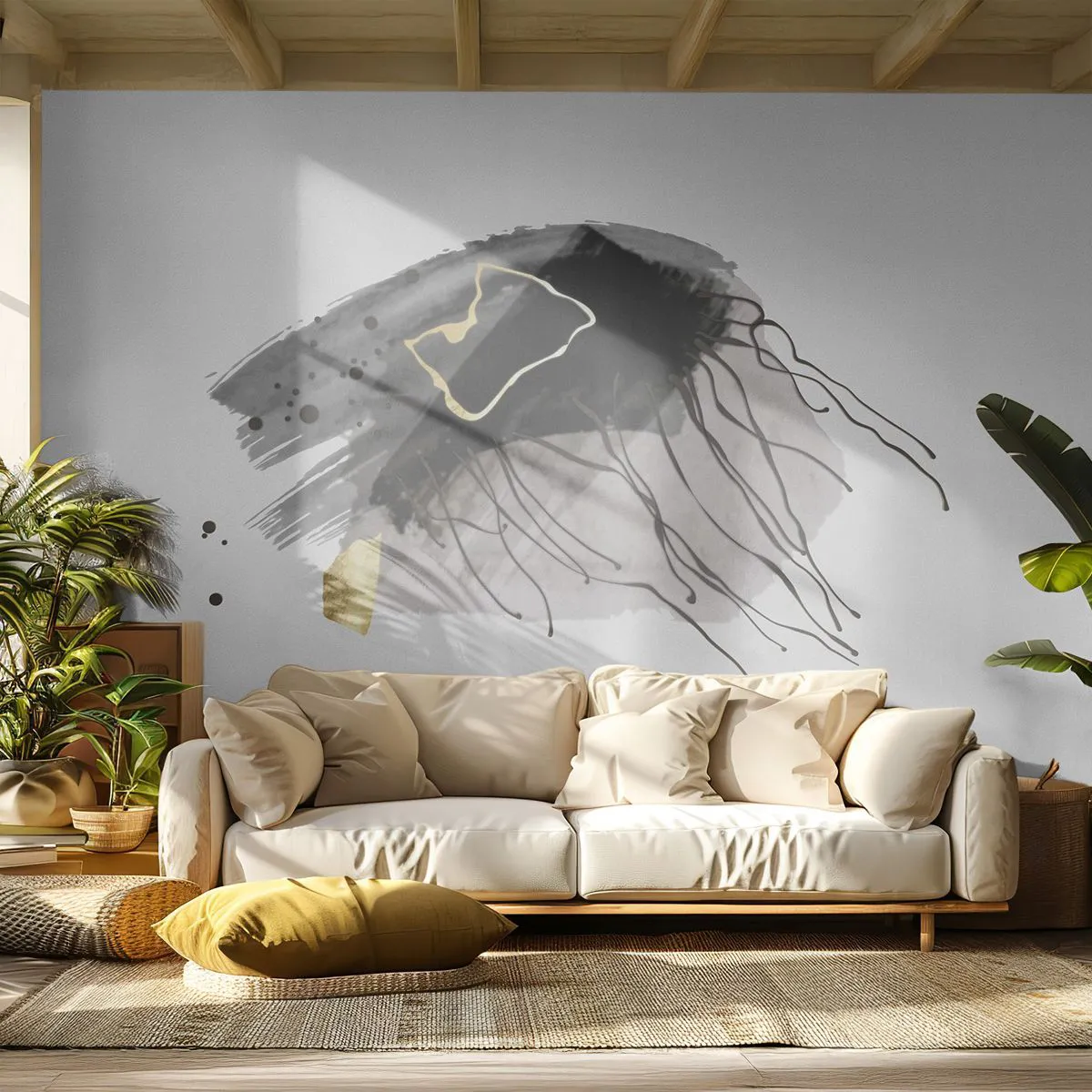 Photo Wallpaper Premium Sand - In Black and Gold - Abstraction, Piece, Graphics - 100x70 cm