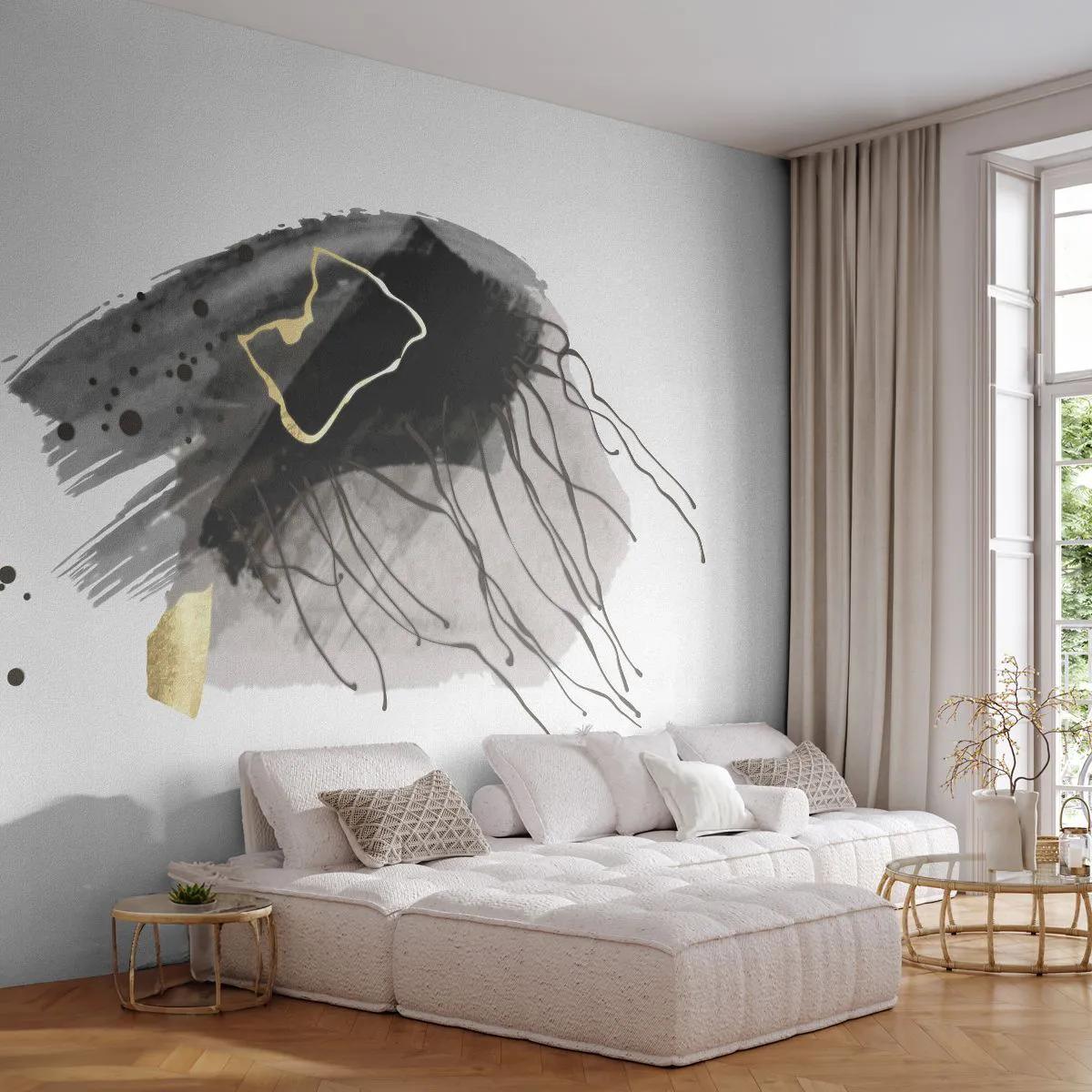 Photo Wallpaper Premium Sand - In Black and Gold - Abstraction, Piece, Graphics - 100x70 cm