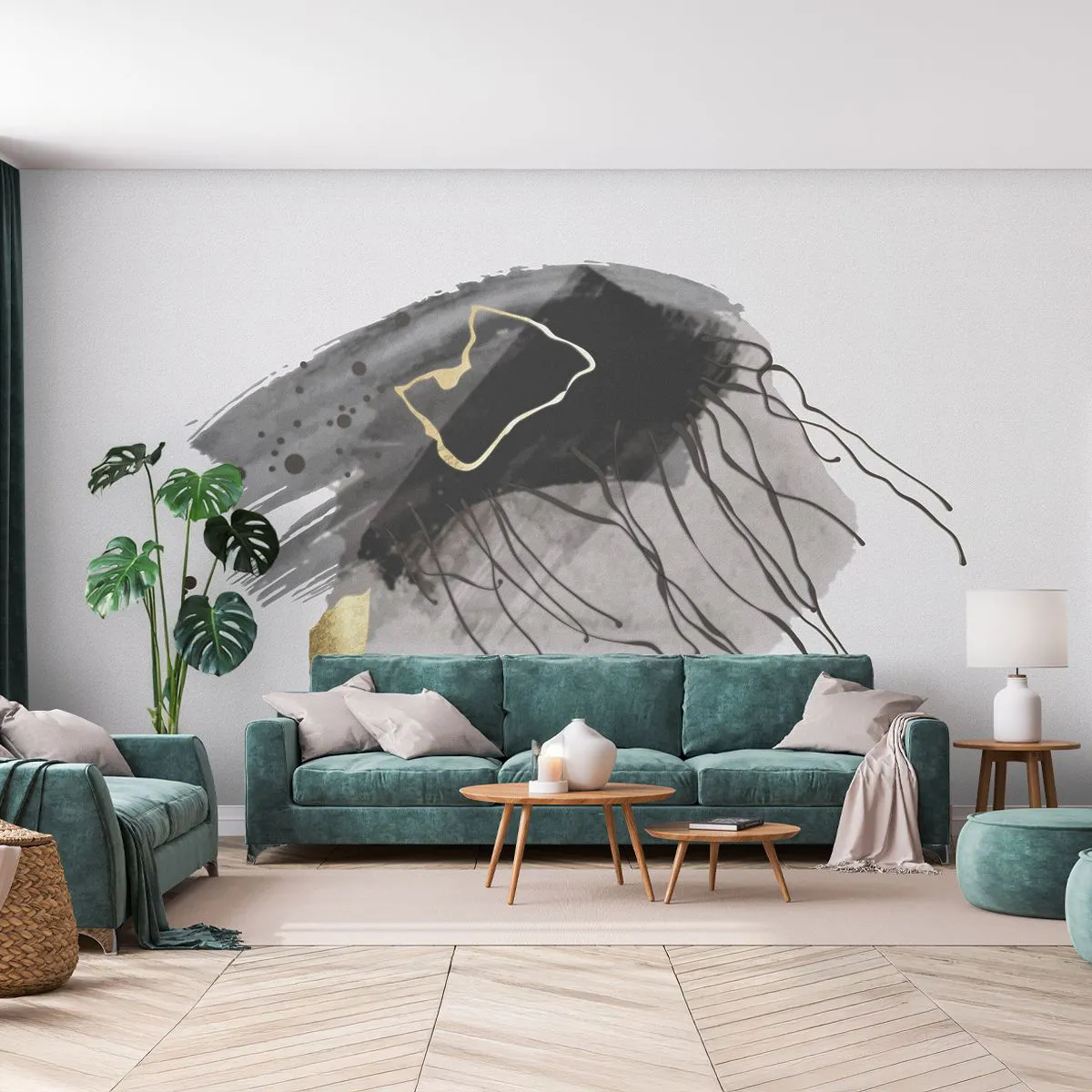 Photo Wallpaper Premium Sand - In Black and Gold - Abstraction, Piece, Graphics - 100x70 cm