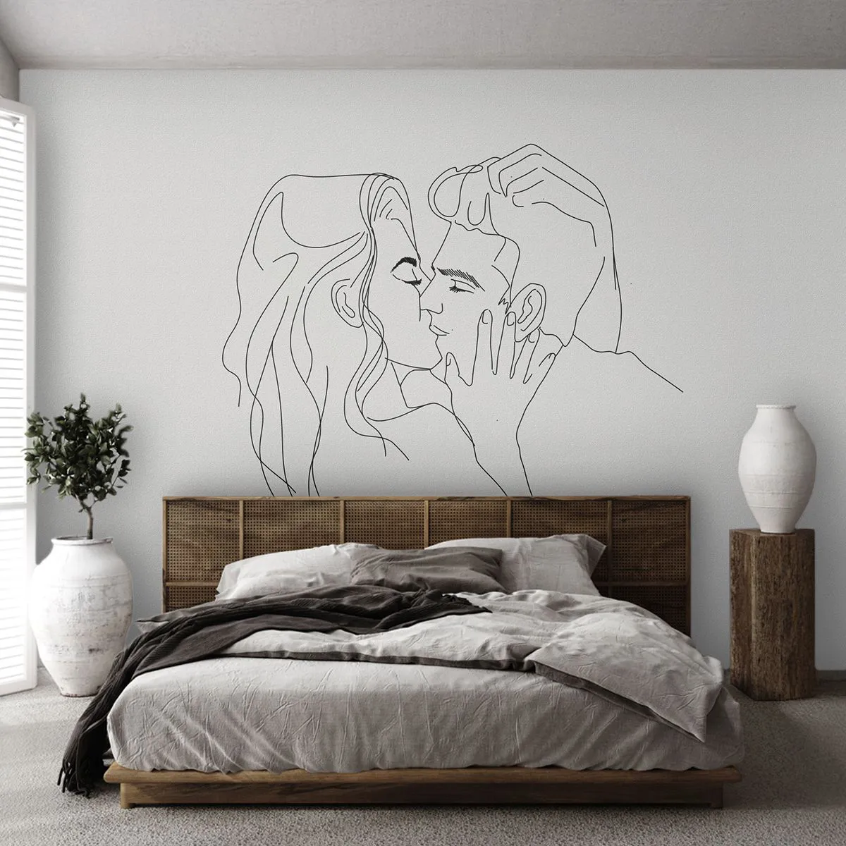 Photo Wallpaper Premium Sand - With the Same Line - Graphics, Couple in love, Kiss - 100x70 cm