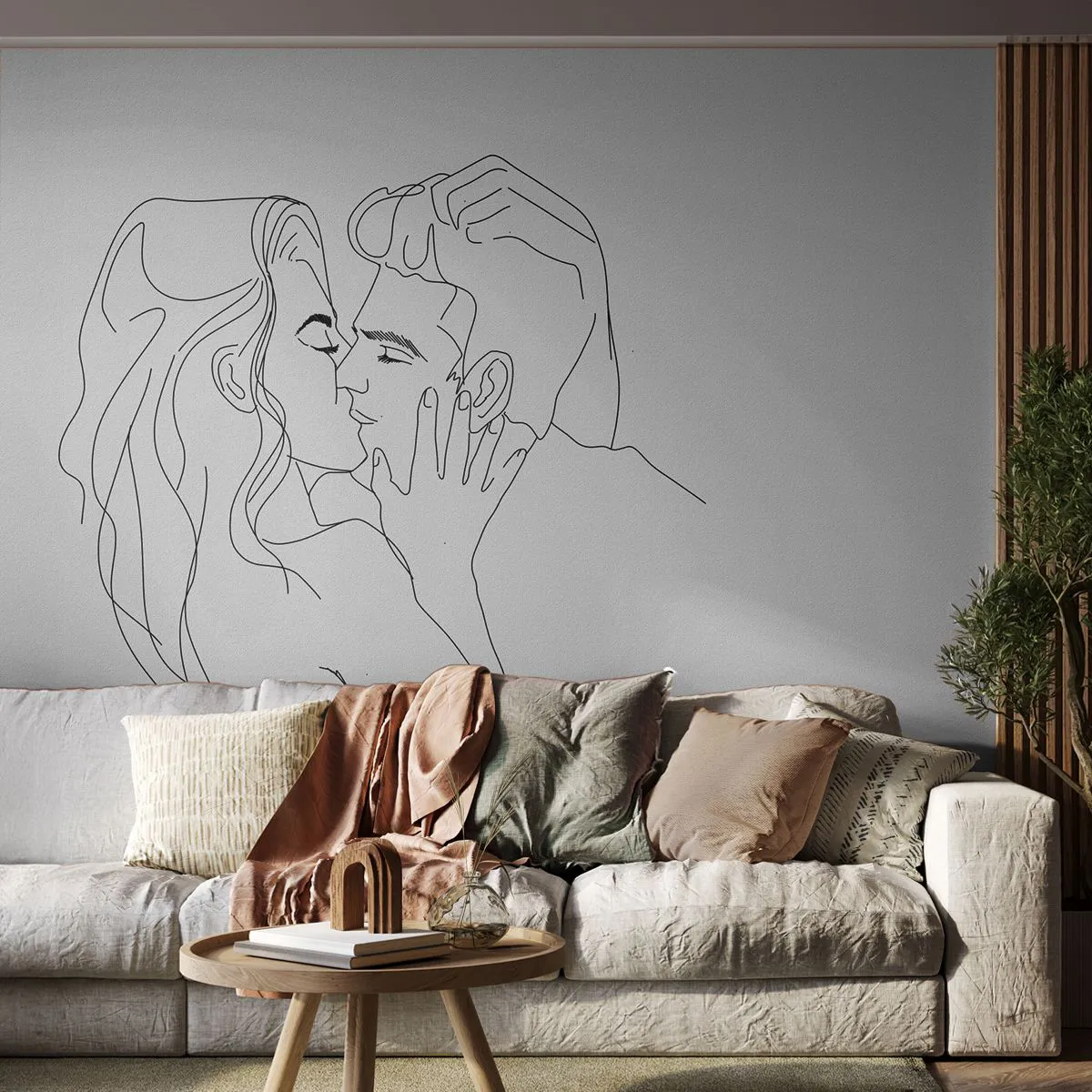 Photo Wallpaper Premium Sand - With the Same Line - Graphics, Couple in love, Kiss - 100x70 cm