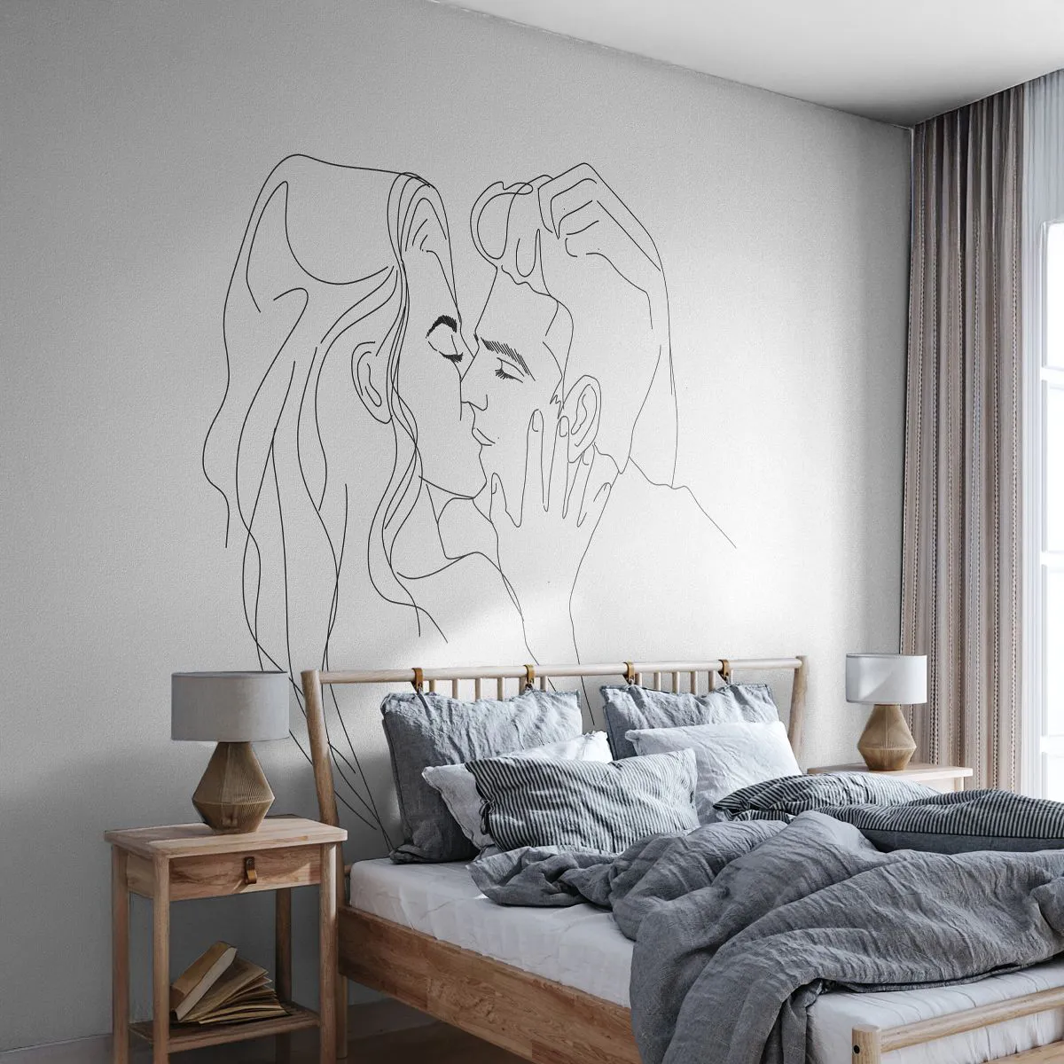 Photo Wallpaper Premium Sand - With the Same Line - Graphics, Couple in love, Kiss - 100x70 cm