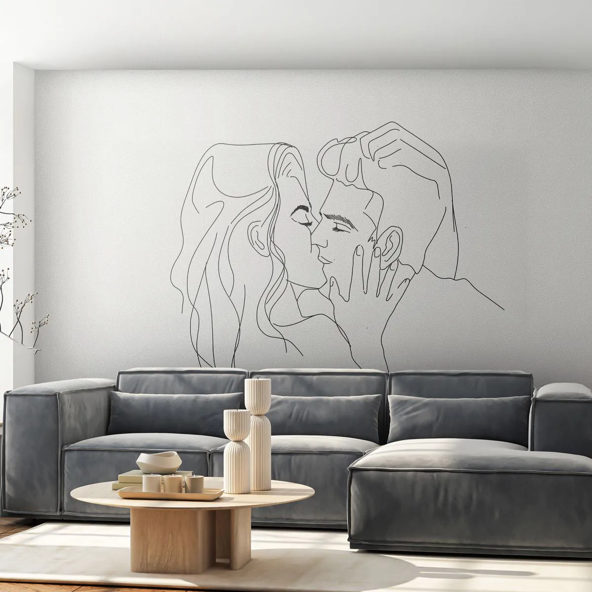 Photo Wallpaper Premium Sand - With the Same Line - Graphics, Couple in love, Kiss - 100x70 cm
