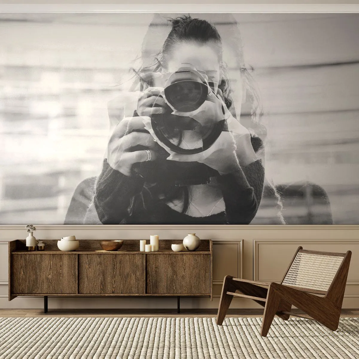 Photo Wallpaper Premium Sand - Creator and the Creation - Abstraction, Photographer, Woman - 100x70 cm