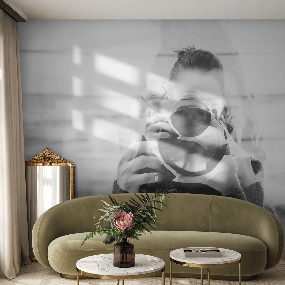 Photo Wallpaper Premium Sand - Creator and the Creation - Abstraction, Photographer, Woman - 100x70 cm