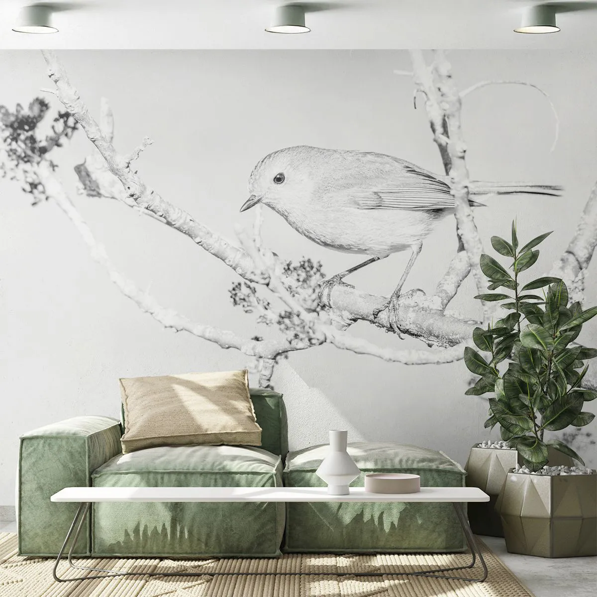 Photo Wallpaper Premium Sand - Winter Morning - Bright, Bird, Nature - 100x70 cm