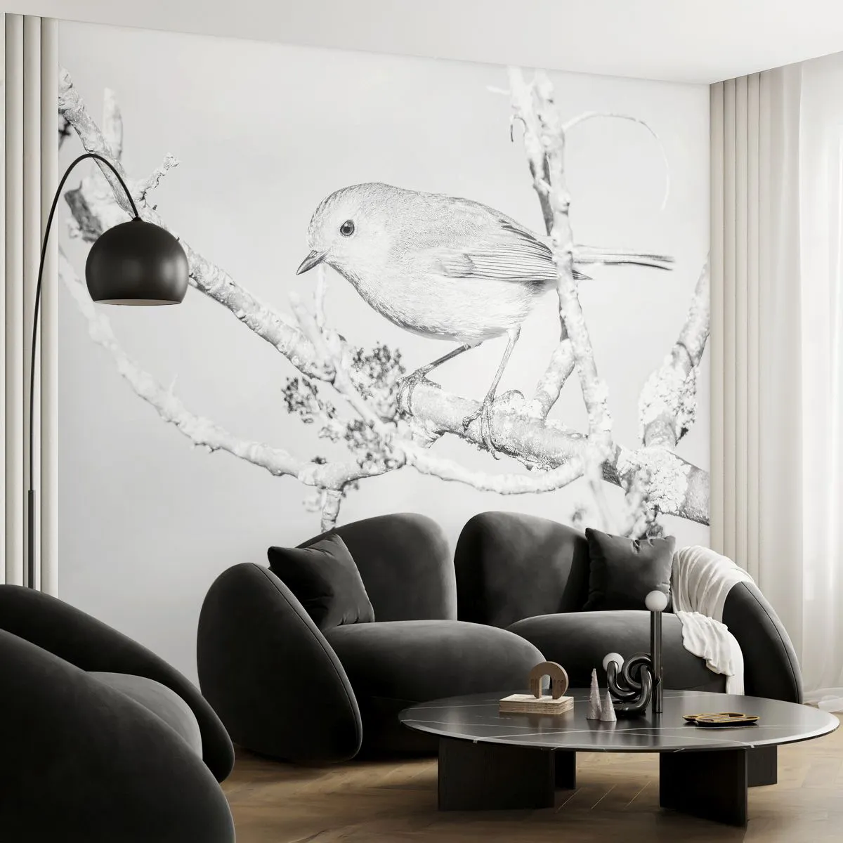 Photo Wallpaper Premium Sand - Winter Morning - Bright, Bird, Nature - 100x70 cm