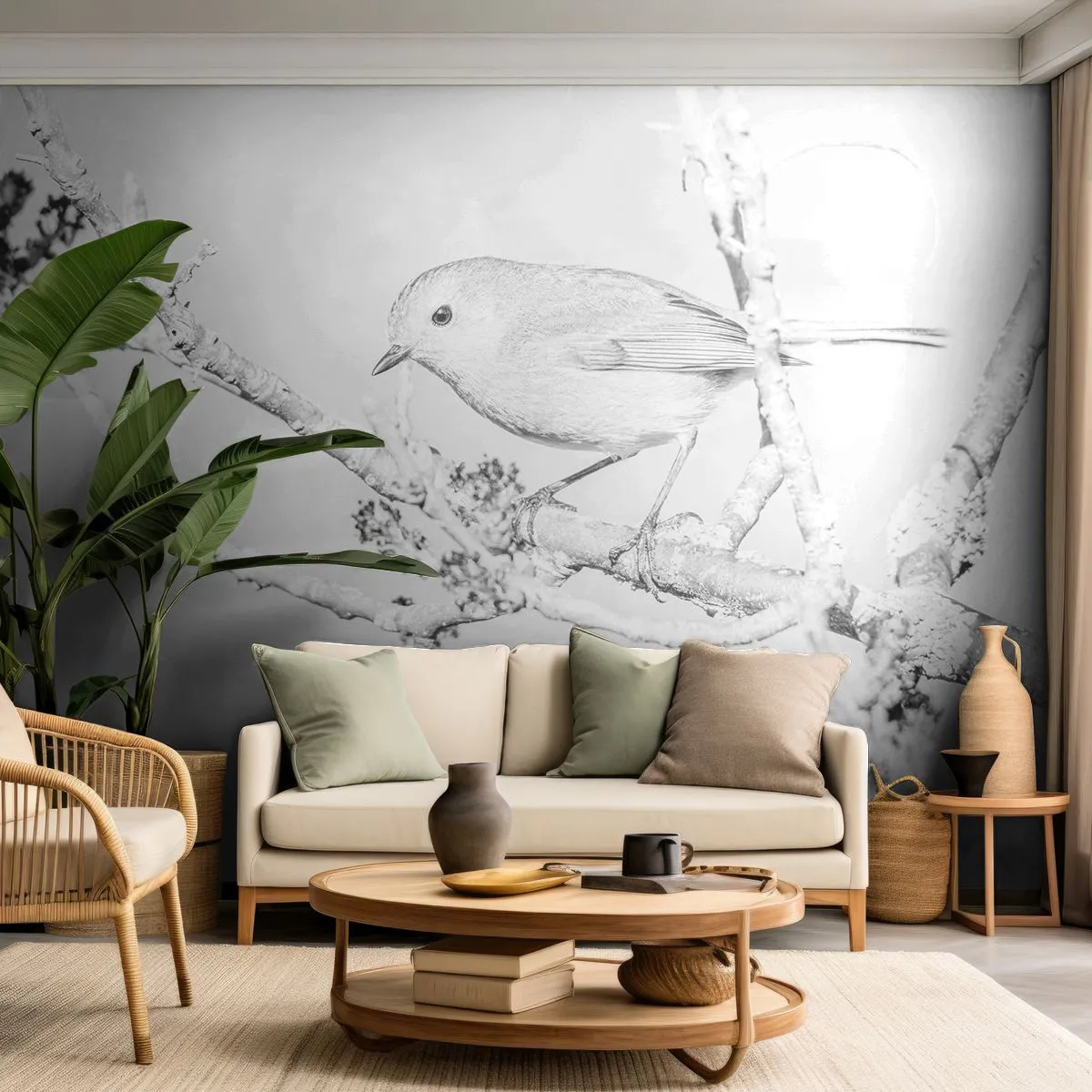 Photo Wallpaper Premium Sand - Winter Morning - Bright, Bird, Nature - 100x70 cm