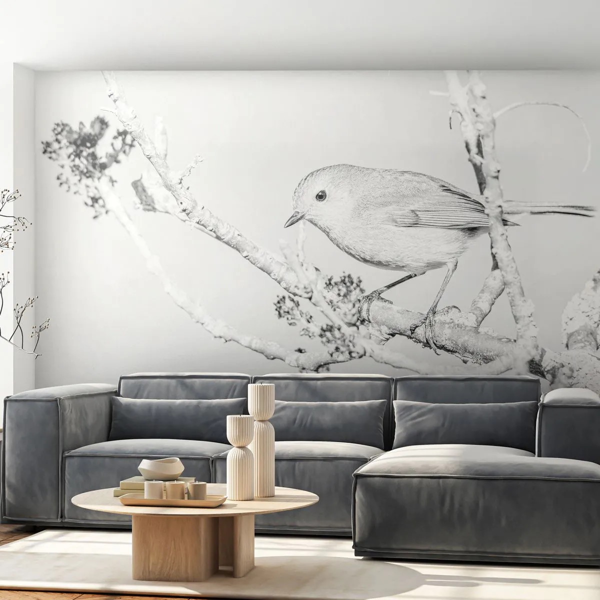 Photo Wallpaper Premium Sand - Winter Morning - Bright, Bird, Nature - 100x70 cm