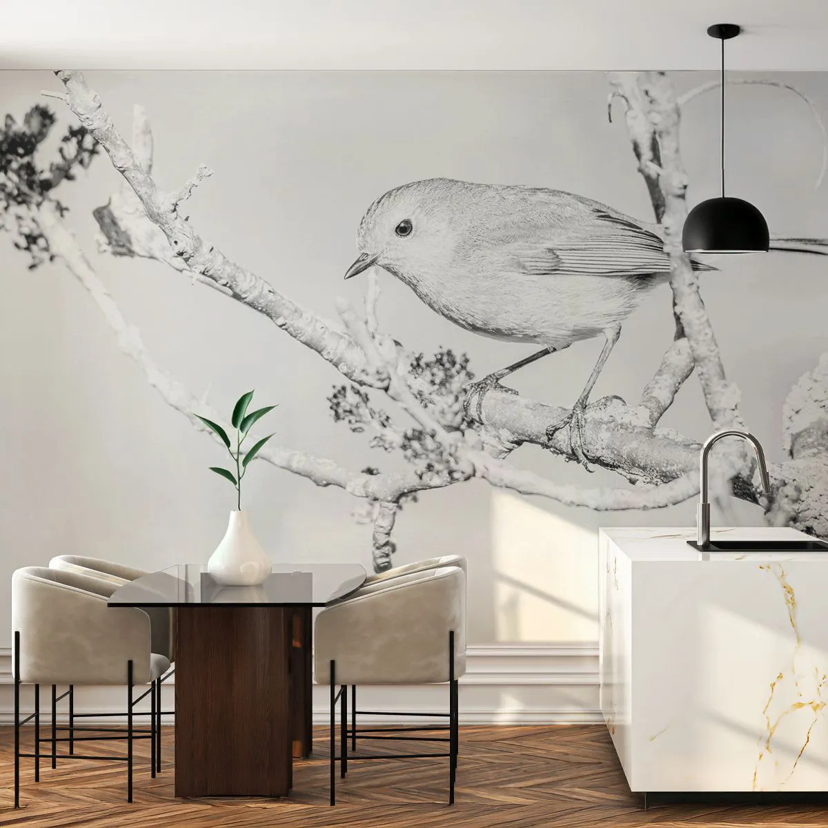 Photo Wallpaper Premium Sand - Winter Morning - Bright, Bird, Nature - 100x70 cm