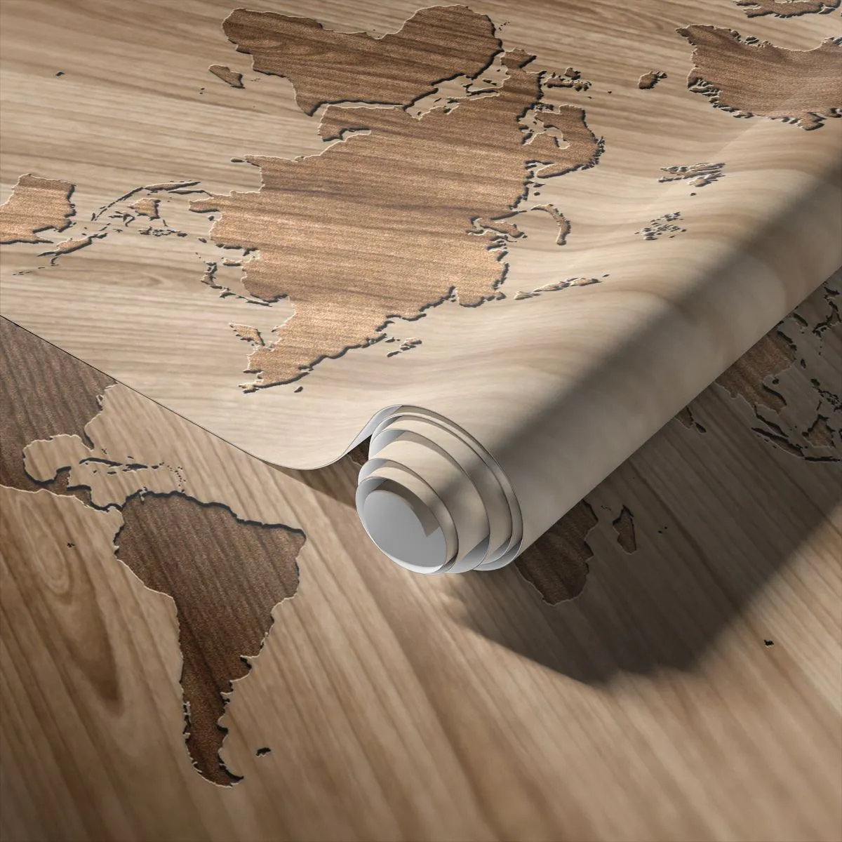 Tapet Standard Eco - Lumea servită pe masă - Harta lumii, Lemn, Continente - 450x315 cm