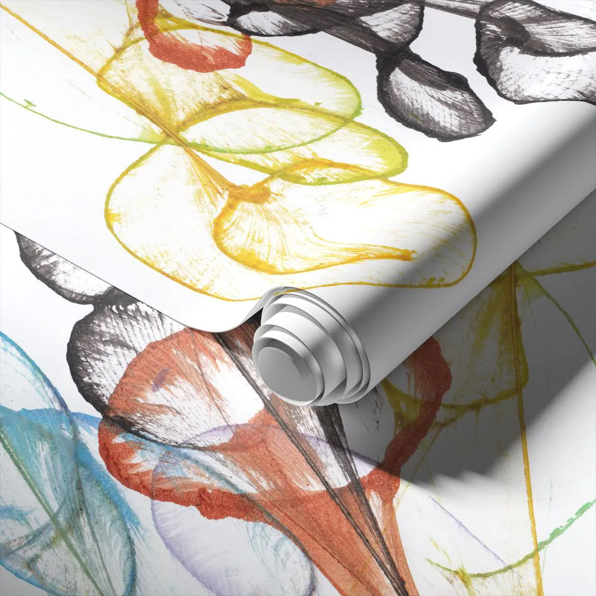 Tapet Standard Eco - Frunze colorate, transparente pe fundal alb - 100x70cm - Flori cu suflete - Decorațiune modernă pentru perete pentru living și dormitor ARTTOR