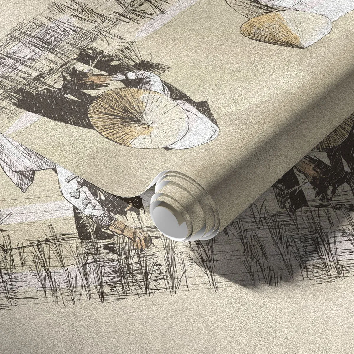 Papel de Parede Premium Sand - Boa colheita  - Ásia, Plantação de Arroz, Arrozal - 100x70 cm