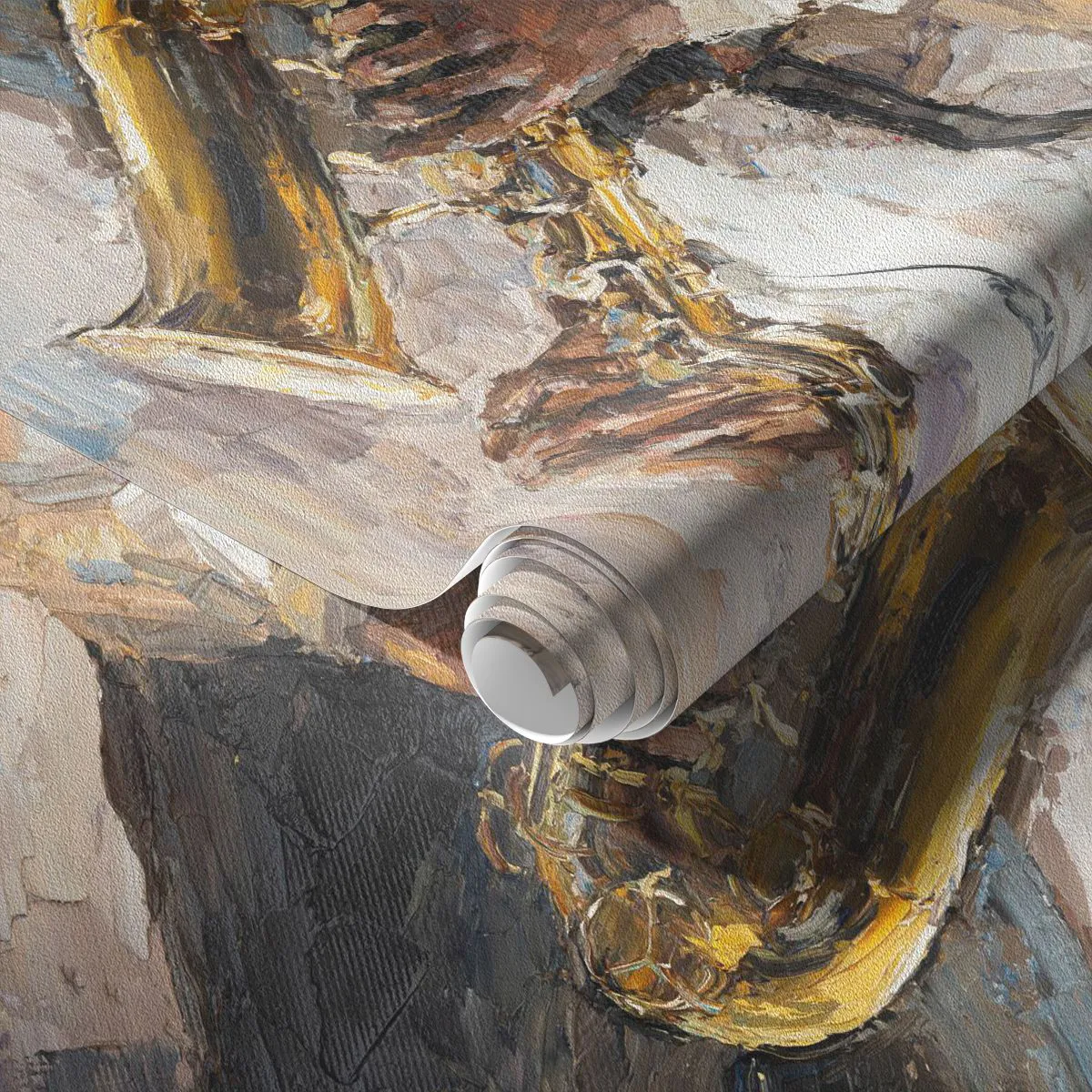 Papier Peint Photo Premium Sand - Un musicien jouant du saxophone dans un style impressionniste - 100x70cm - C'est l'heure du solo - Décoration murale moderne pour le salon et la chambre ARTTOR