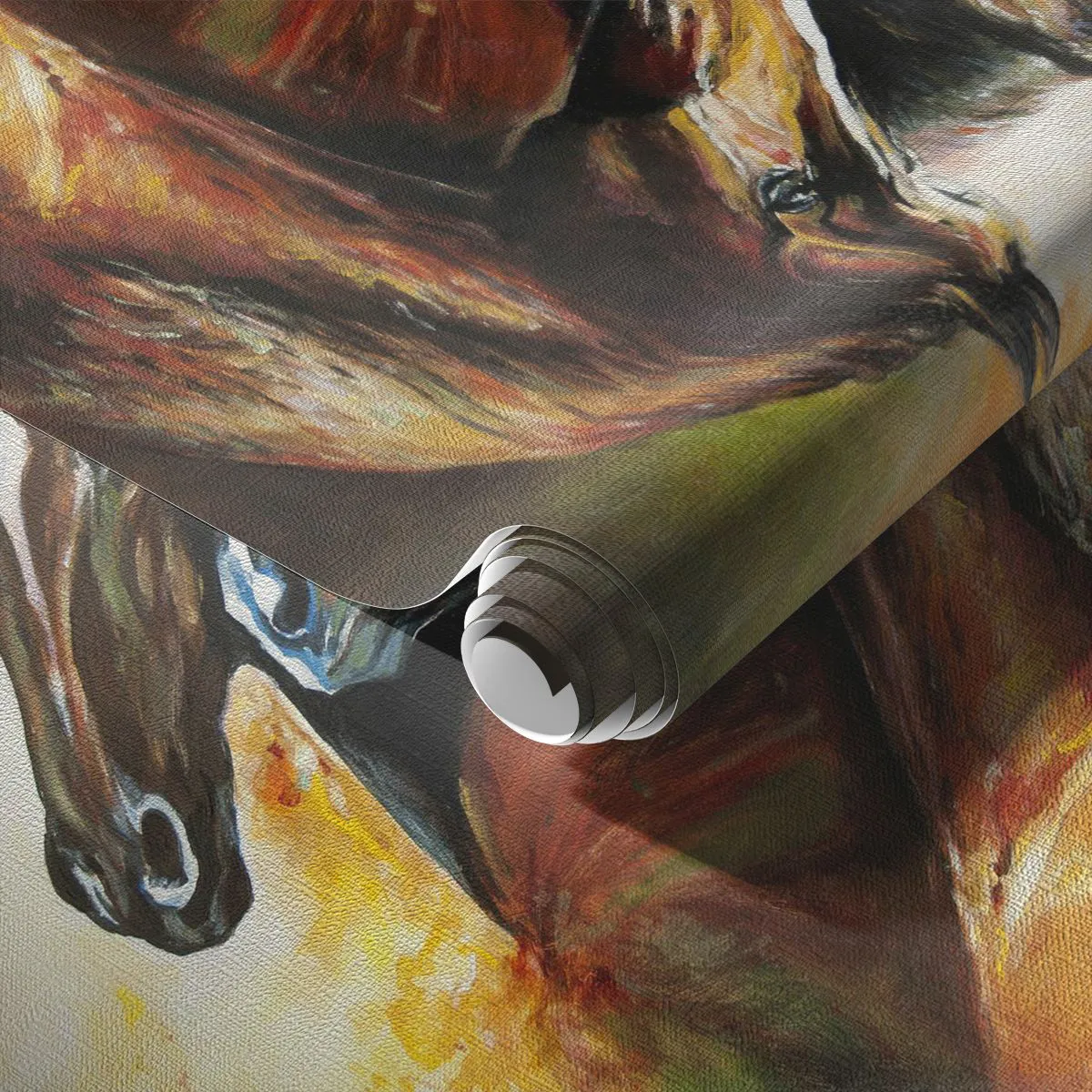 Fotomurali Premium Canvas - Una coppia di cavalli in una composizione pittorica - 100x70cm - Due volte più grazia - Decorazione murale moderna per soggiorno e camera da letto ARTTOR