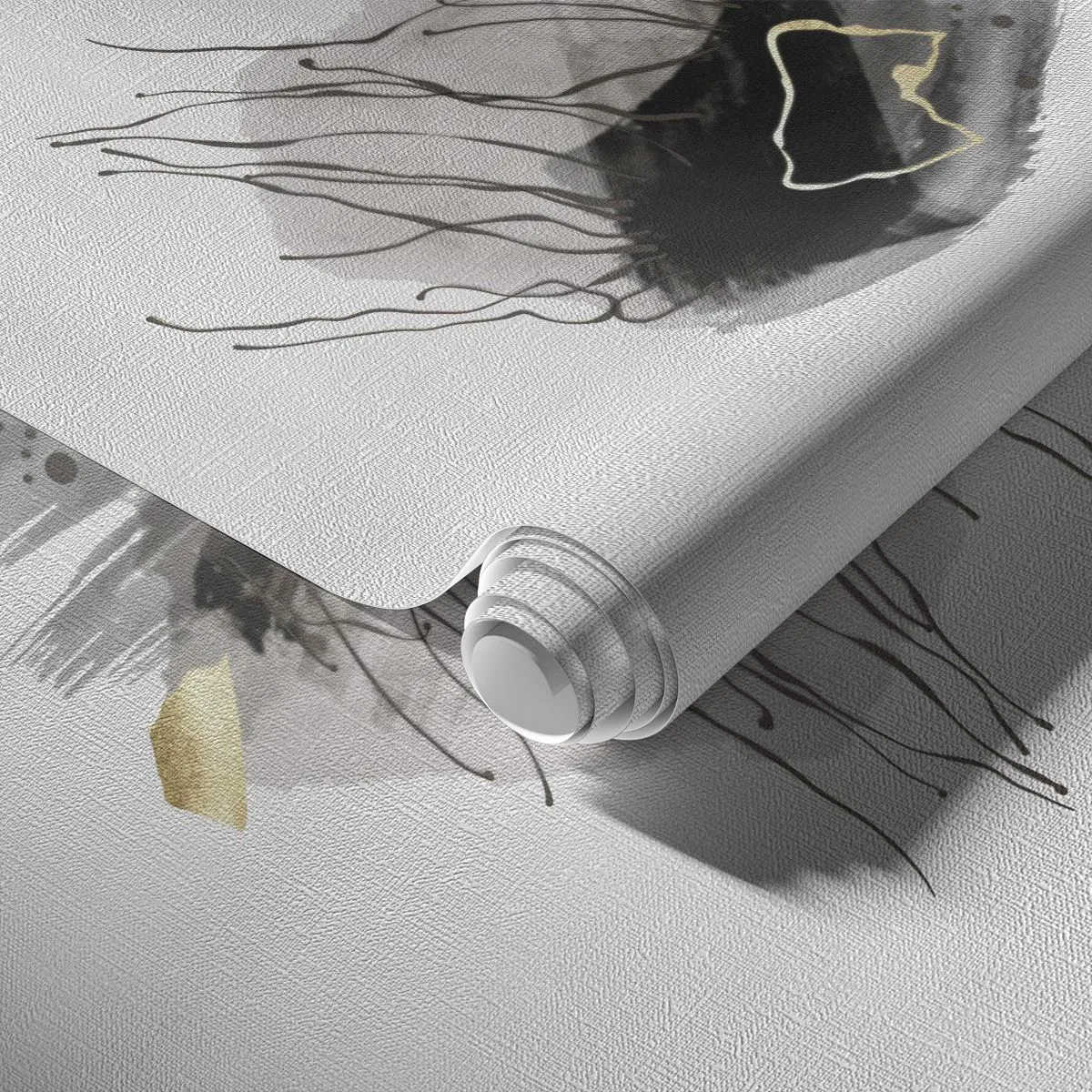 Papier peint sur mesure Premium Canvas - En noir et en or - Abstraction, Morceau, Graphique