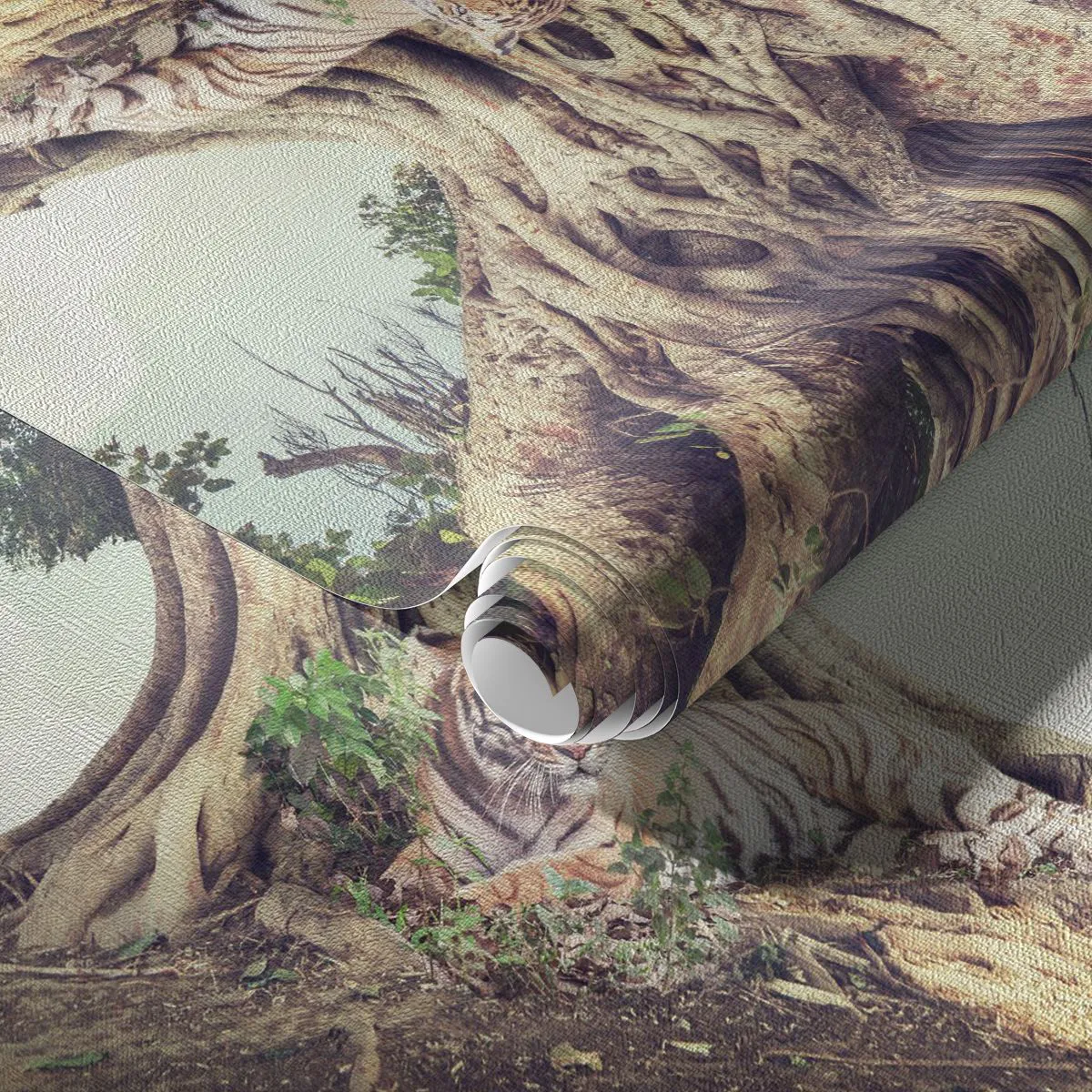 Fototapete Premium Canvas - Ein Tiger ruht unter einem ausladenden Baum - 100x70cm - Blick aus dem Buch Genesis - Moderne Wanddekoration für Wohnzimmer und Schlafzimmer ARTTOR