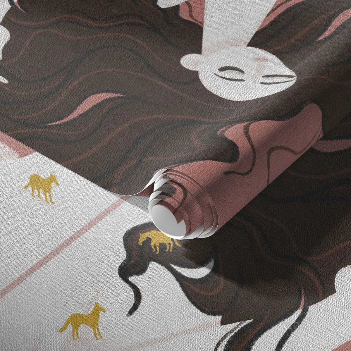 Fototapet Premium Canvas - Dröm om en gyllene häst - Kvinna, Porträtt, Minimalism - 450x315 cm