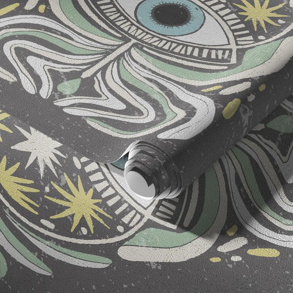 Fototapeta Premium Canvas - Symboliczne oko w otoczeniu abstrakcyjnych wzorów - 100x70cm - Plemienne rytuały - Nowoczesna dekoracja ścienna do salonu i sypialni ARTTOR