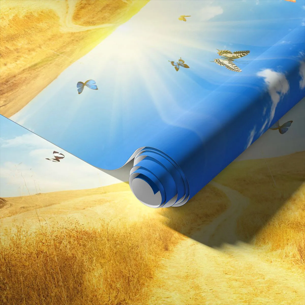 Papel de parede personalizado Adesivo Deluxe Sticker - E como não amar o verão? - Paisagem, Borboletas, Natureza