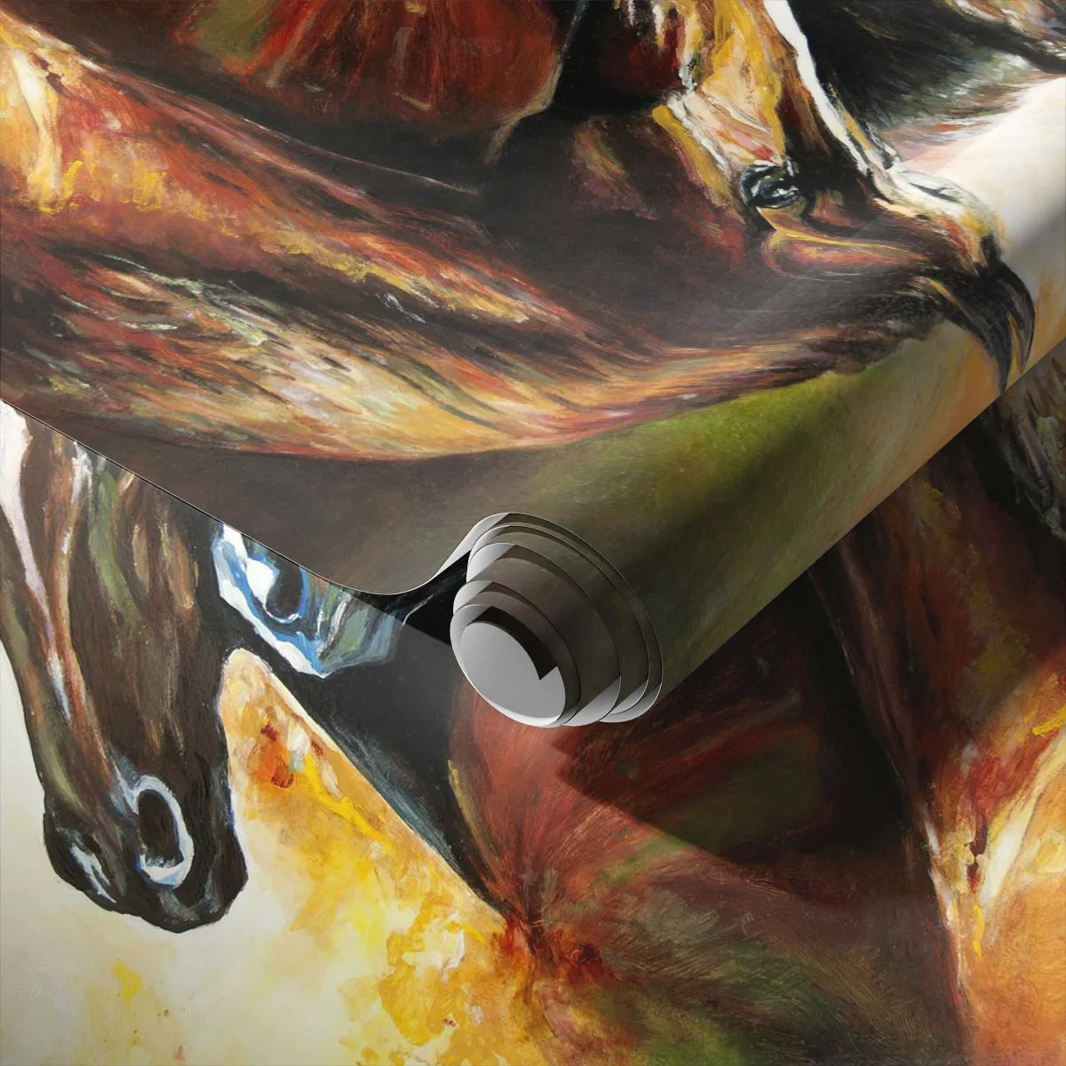 Papier Peint Autocollant Deluxe Sticker - Deux fois plus gracieux - Animaux, Les chevaux, Nature - 100x70 cm