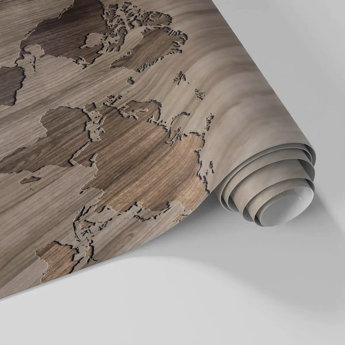 Tapet Standard Eco - Lumea servită pe masă - Harta lumii, Lemn, Continente - 450x315 cm