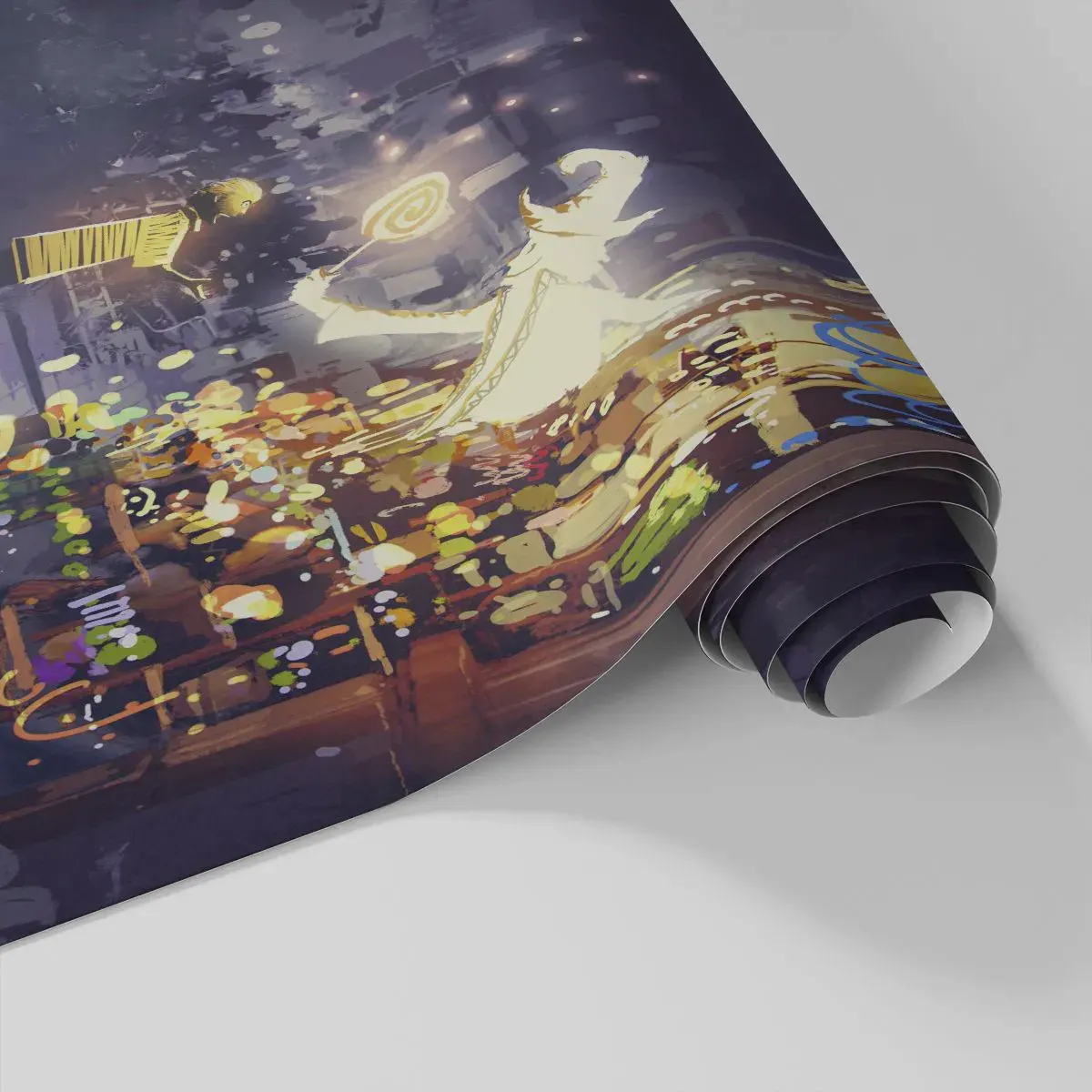 Papel de Parede Standard Eco - Uma cena noturna fantástica com um vendedor mágico e uma criança - 100x70cm - Os feitiços existem - Decoração de parede moderna para a sala de estar e quarto ARTTOR