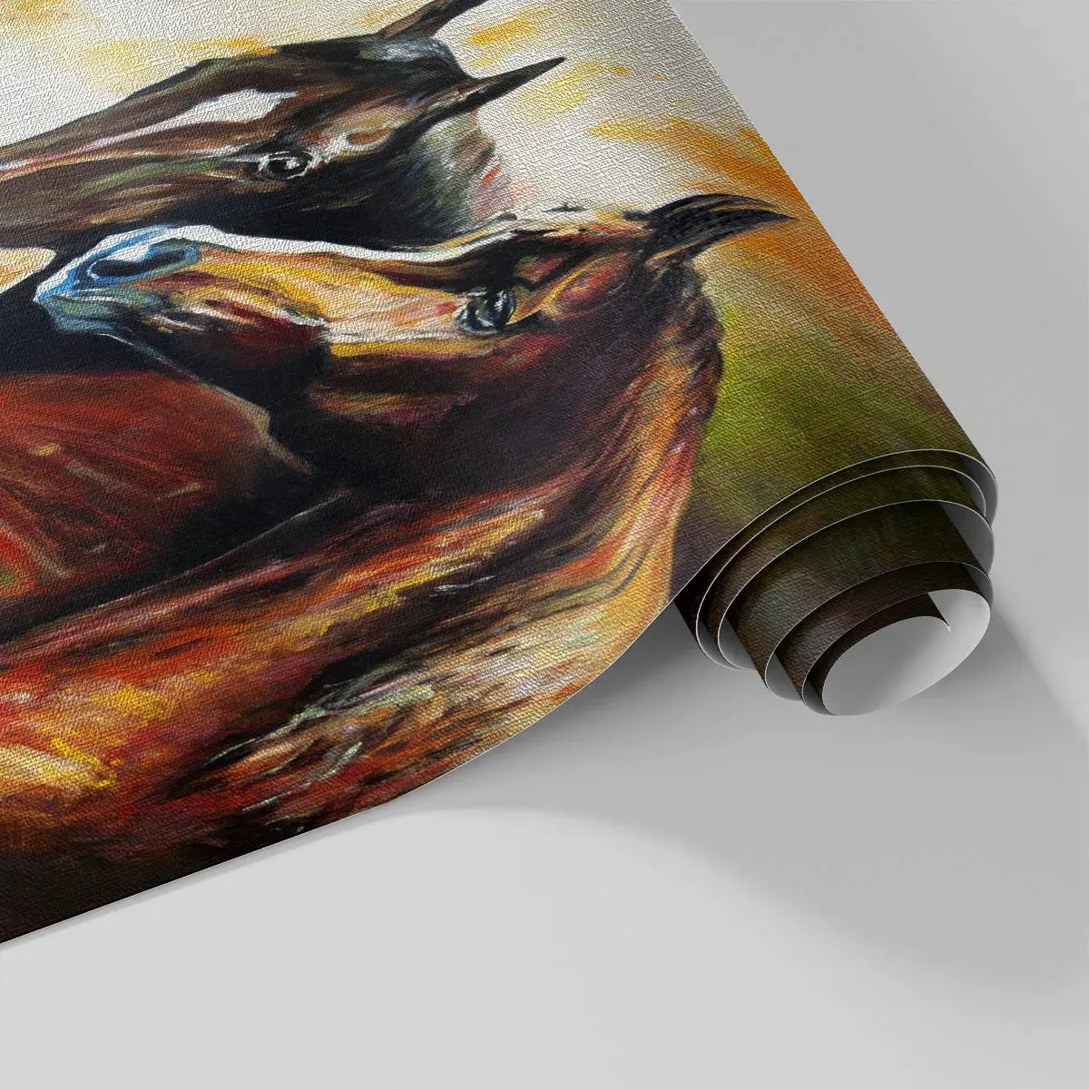 Fotomurali Premium Canvas - Una coppia di cavalli in una composizione pittorica - 100x70cm - Due volte più grazia - Decorazione murale moderna per soggiorno e camera da letto ARTTOR