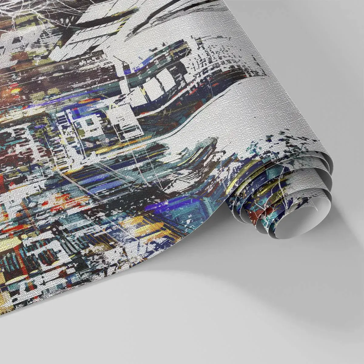 Fotomural Premium Canvas - Un paisaje urbano moderno de estilo artístico. - 100x70cm - Ciudad parpadeante - Decoración de pared moderna para salón y dormitorio ARTTOR