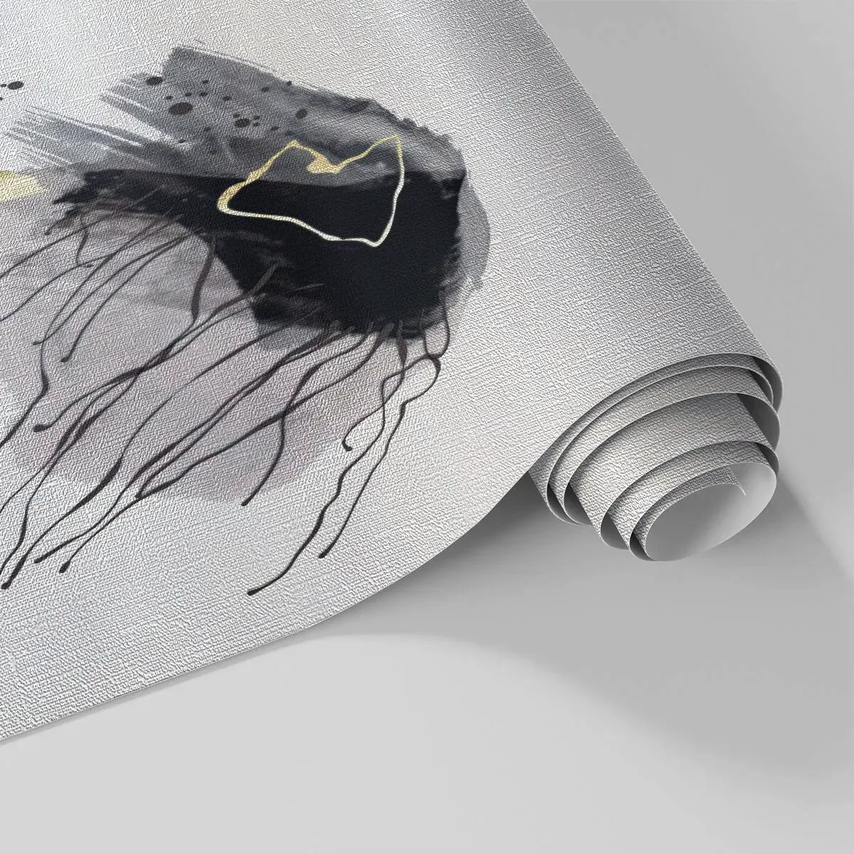 Papier peint sur mesure Premium Canvas - En noir et en or - Abstraction, Morceau, Graphique