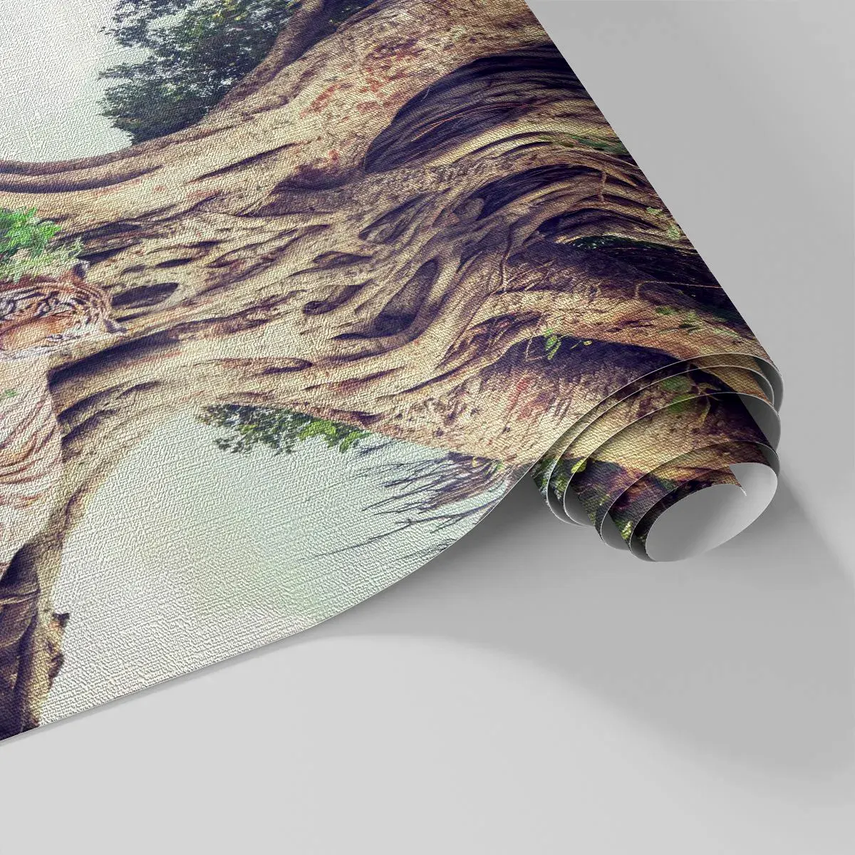 Fototapete Premium Canvas - Ein Tiger ruht unter einem ausladenden Baum - 100x70cm - Blick aus dem Buch Genesis - Moderne Wanddekoration für Wohnzimmer und Schlafzimmer ARTTOR