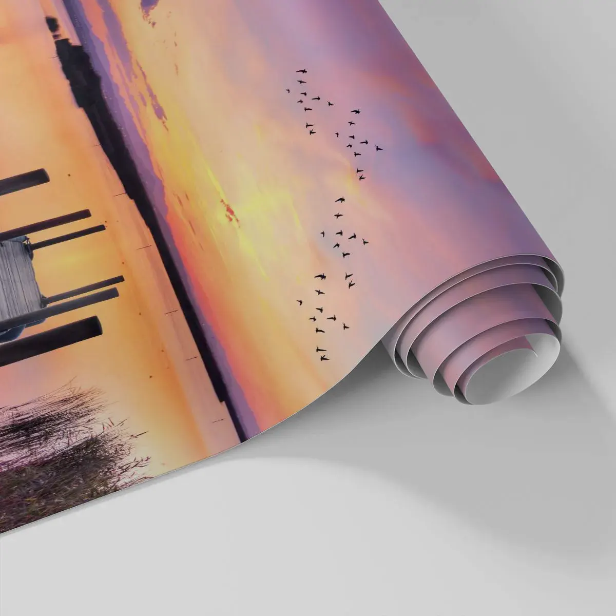 Papel de parede personalizado Adesivo Deluxe Sticker - Silenciosa Alvorada Violeta - Paisagem, Lago, Natureza