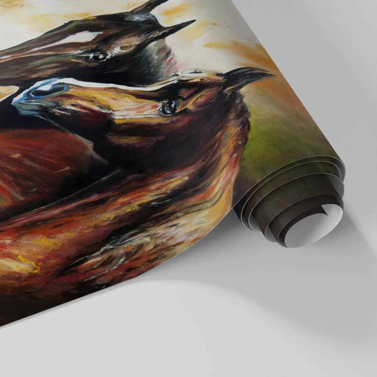 Papier Peint Autocollant Deluxe Sticker - Deux fois plus gracieux - Animaux, Les chevaux, Nature - 100x70 cm