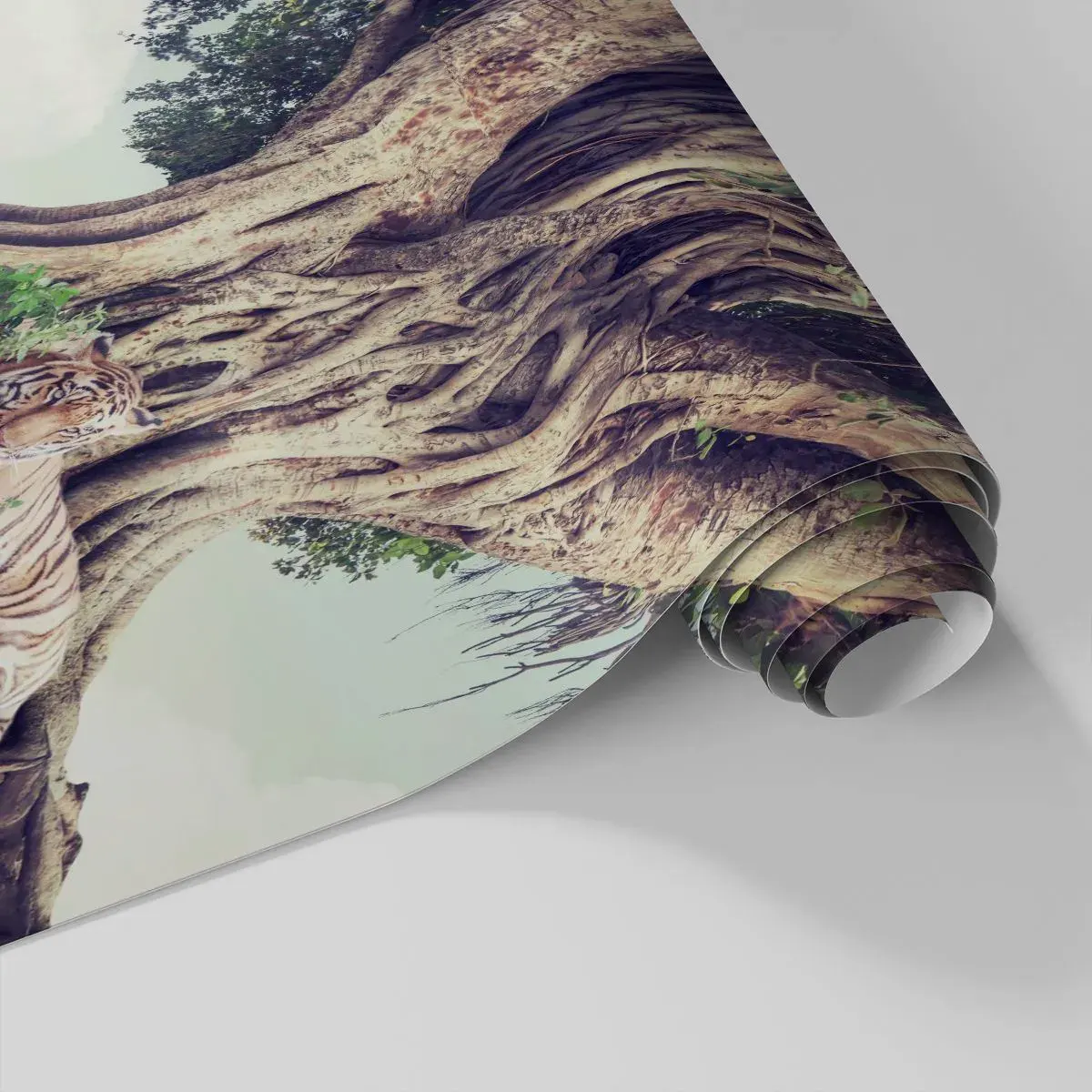 Papier Peint Autocollant Deluxe Sticker - Vue du Livre de la Genèse - tigre du Bengale, Inde, Paysage - 100x70 cm