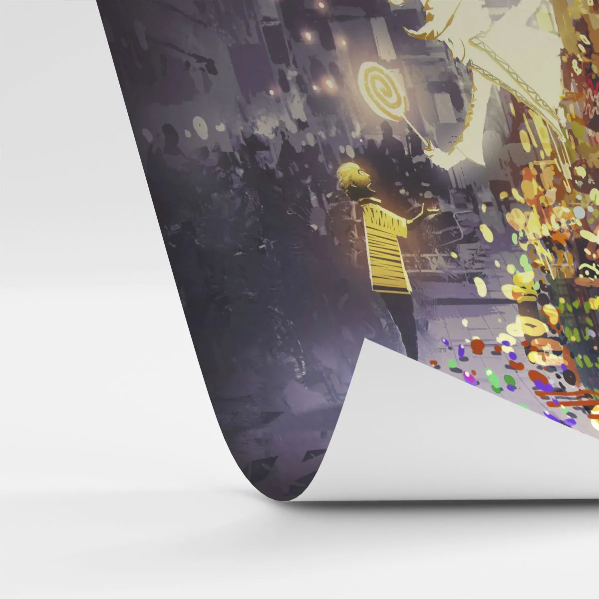 Papel de Parede Standard Eco - Uma cena noturna fantástica com um vendedor mágico e uma criança - 100x70cm - Os feitiços existem - Decoração de parede moderna para a sala de estar e quarto ARTTOR