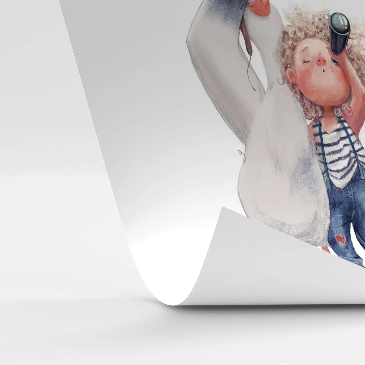 Fotomural Standard Eco - Adorable ilustración de un niño con un telescopio y un pelícano. - 100x70cm - Un plan para un gran viaje - Decoración de pared moderna para salón y dormitorio ARTTOR