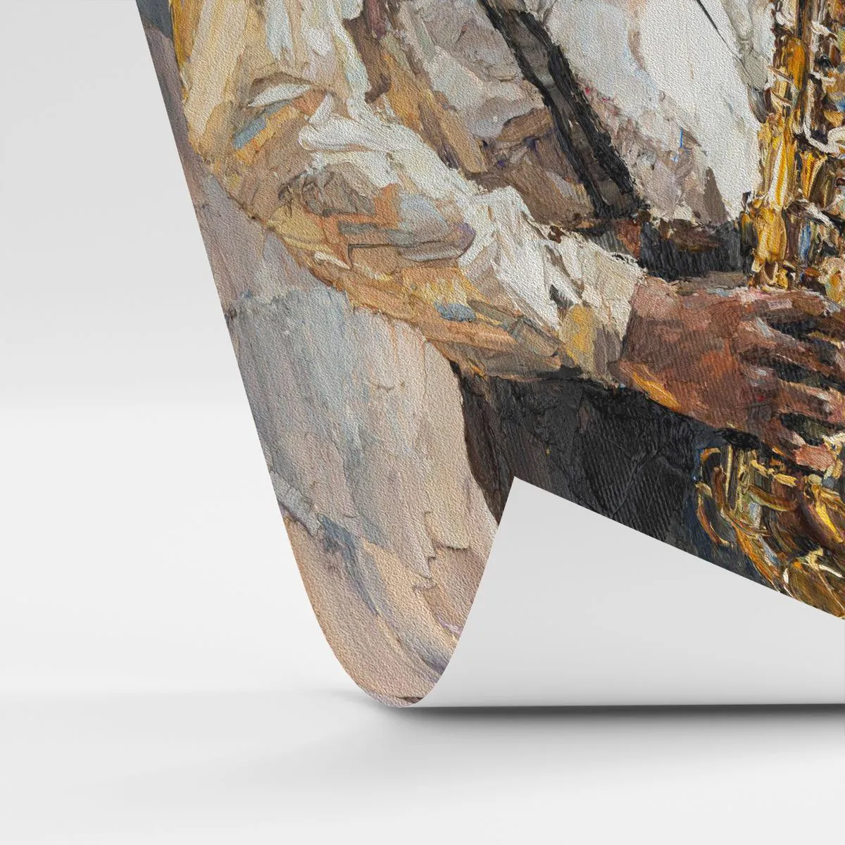 Papier Peint Photo Premium Sand - Un musicien jouant du saxophone dans un style impressionniste - 100x70cm - C'est l'heure du solo - Décoration murale moderne pour le salon et la chambre ARTTOR