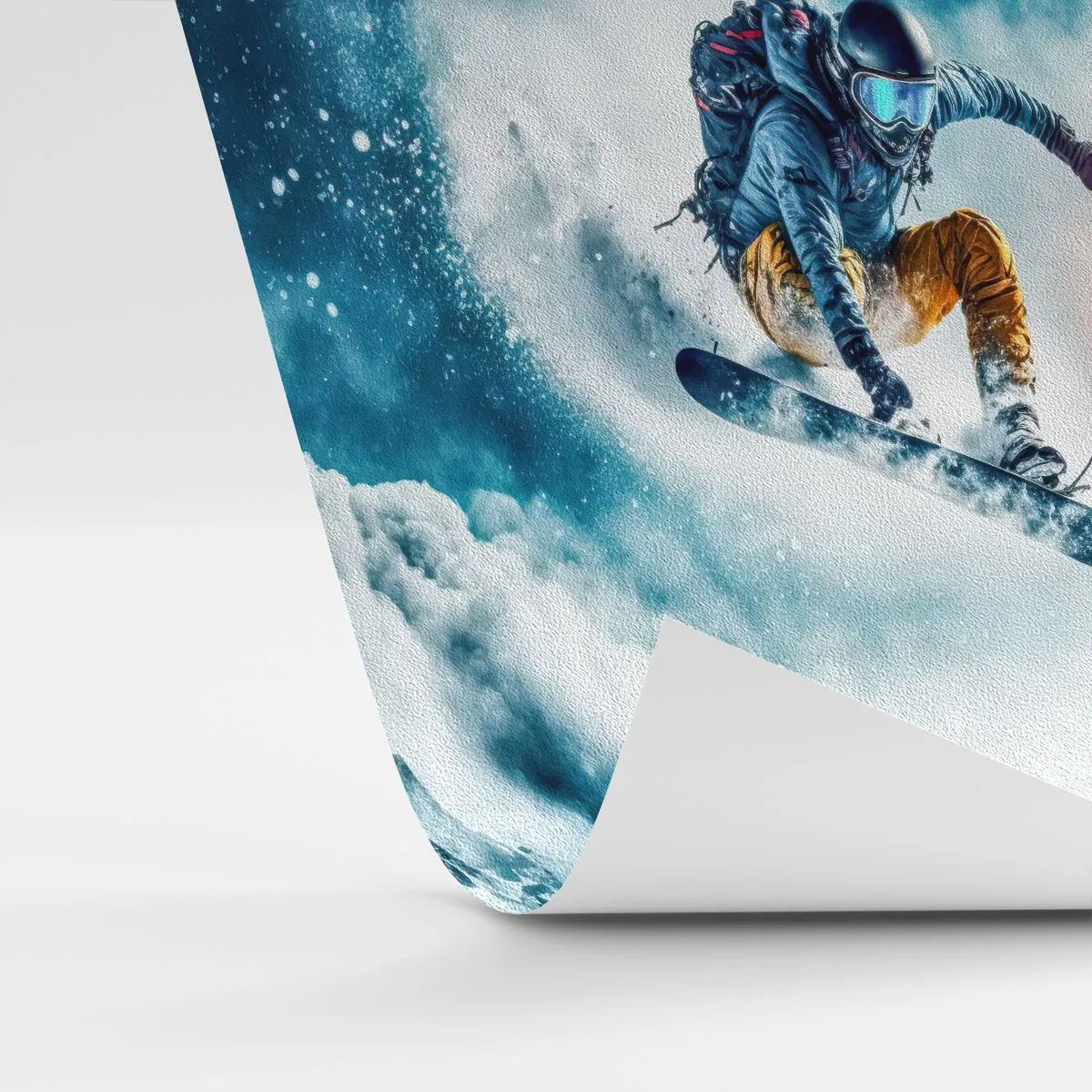 Papier Peint Photo Premium Sand - Un snowboarder survole des montagnes enneigées - 100x70cm - Des émotions extrêmes - Décoration murale moderne pour le salon et la chambre ARTTOR