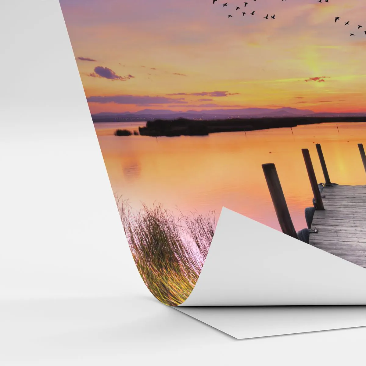 Papel de parede personalizado Adesivo Deluxe Sticker - Silenciosa Alvorada Violeta - Paisagem, Lago, Natureza