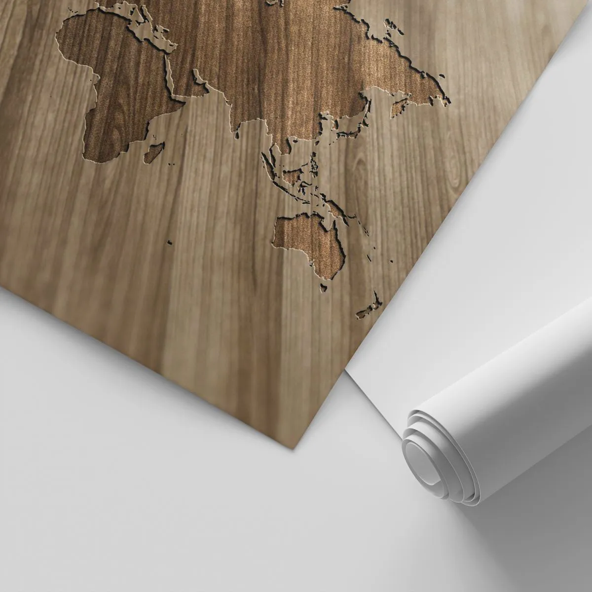 Tapet Standard Eco - Lumea servită pe masă - Harta lumii, Lemn, Continente - 450x315 cm