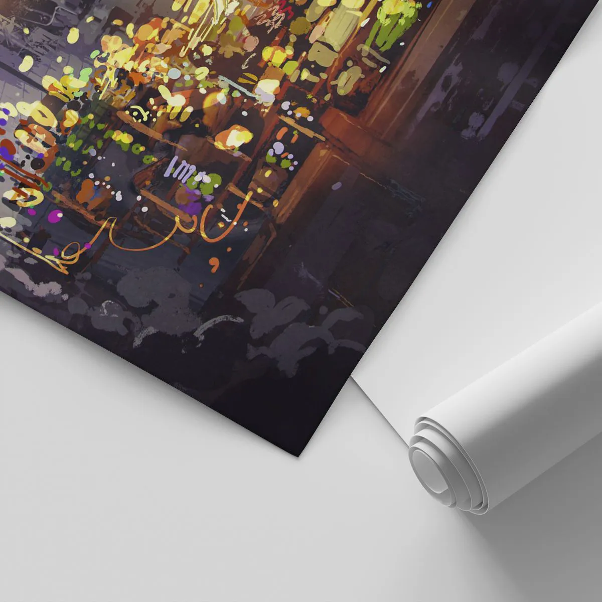 Papel de Parede Standard Eco - Uma cena noturna fantástica com um vendedor mágico e uma criança - 100x70cm - Os feitiços existem - Decoração de parede moderna para a sala de estar e quarto ARTTOR