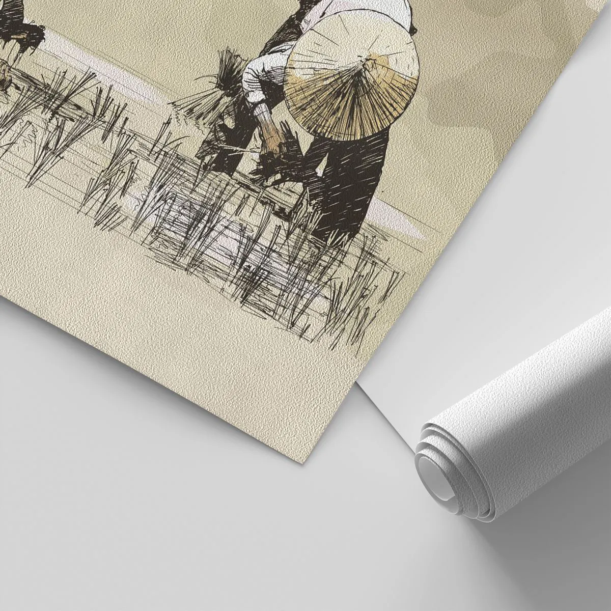 Papel de Parede Premium Sand - Boa colheita  - Ásia, Plantação de Arroz, Arrozal - 100x70 cm