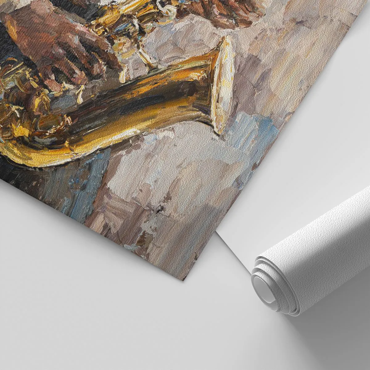 Papier Peint Photo Premium Sand - Un musicien jouant du saxophone dans un style impressionniste - 100x70cm - C'est l'heure du solo - Décoration murale moderne pour le salon et la chambre ARTTOR