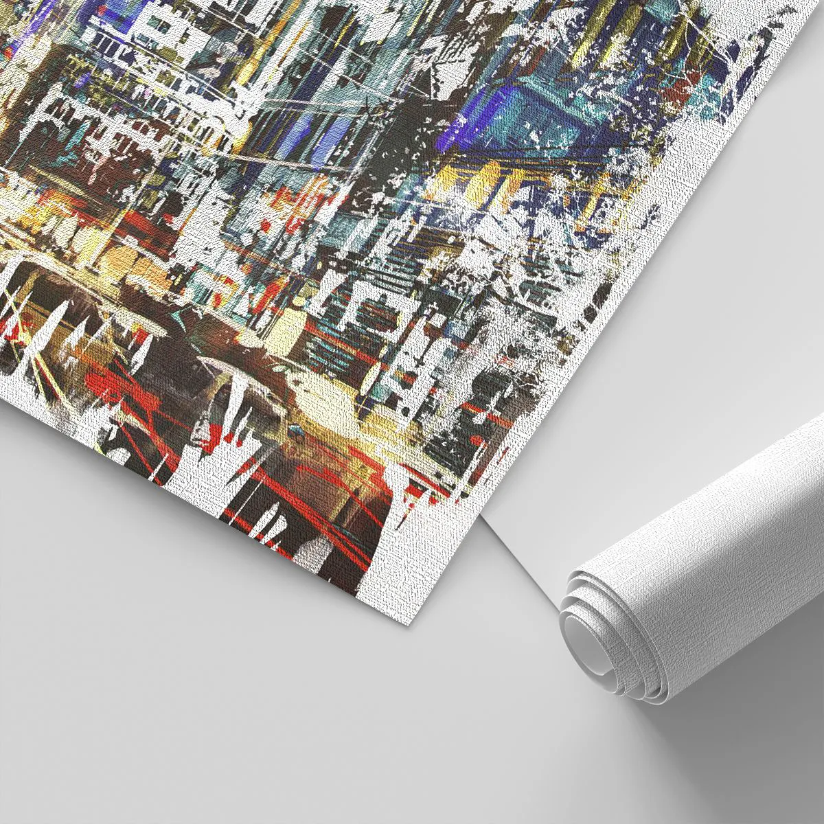 Fotomural Premium Canvas - Un paisaje urbano moderno de estilo artístico. - 100x70cm - Ciudad parpadeante - Decoración de pared moderna para salón y dormitorio ARTTOR