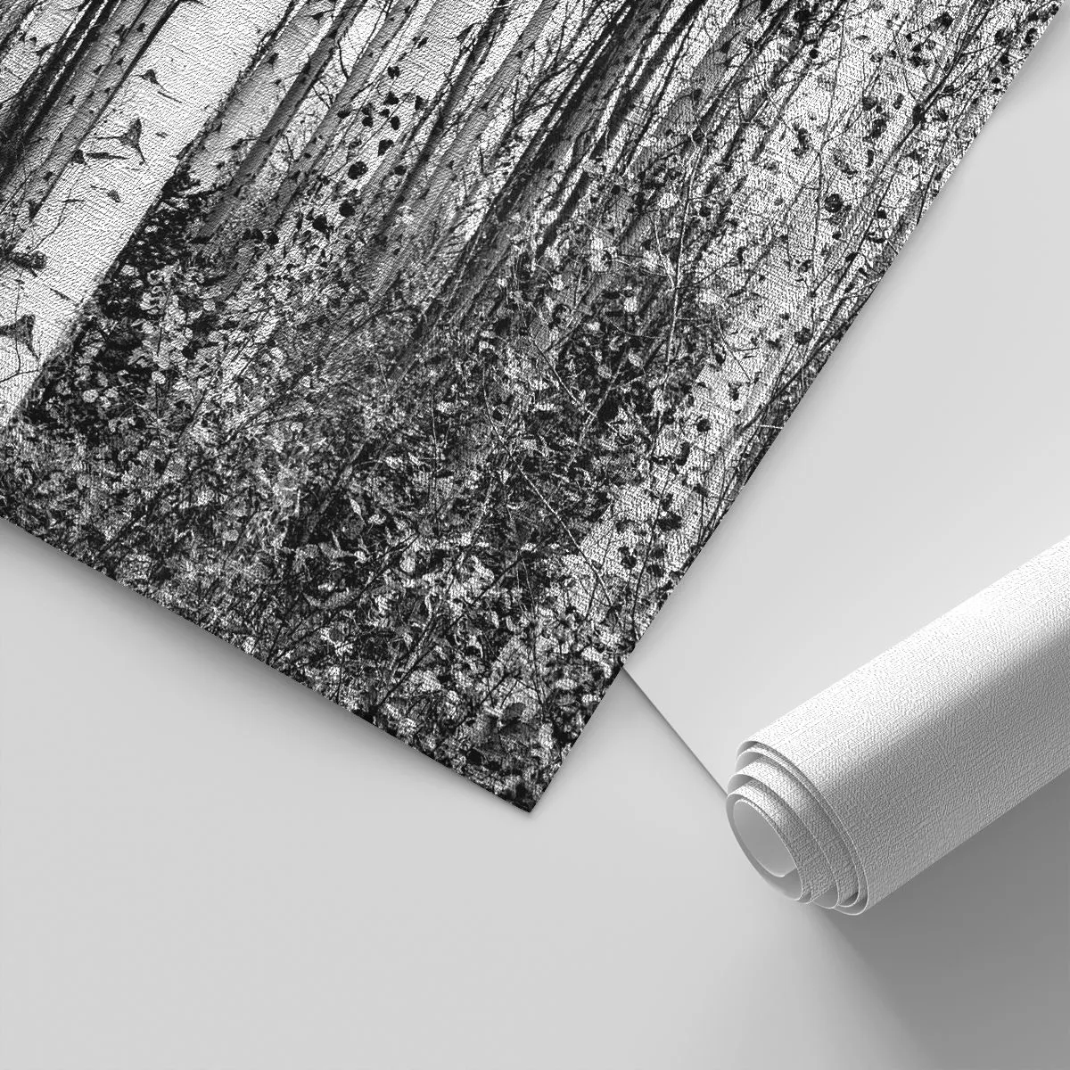 Fototapete Premium Canvas - Schwarz-weiße Birken im Wald - 100x70cm - Birkenkolonnade - Moderne Wanddekoration für Wohnzimmer und Schlafzimmer ARTTOR