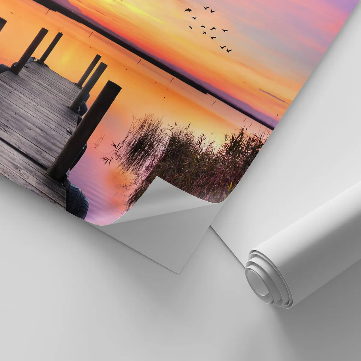 Papel de parede personalizado Adesivo Deluxe Sticker - Silenciosa Alvorada Violeta - Paisagem, Lago, Natureza