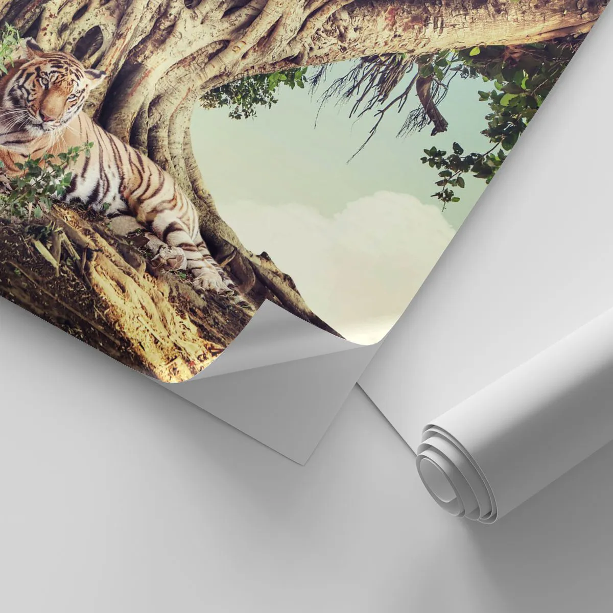 Papier Peint Autocollant Deluxe Sticker - Vue du Livre de la Genèse - tigre du Bengale, Inde, Paysage - 100x70 cm